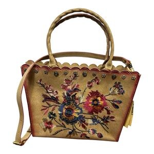Patrisha NASH Floral Embroidered Tan Handbag
